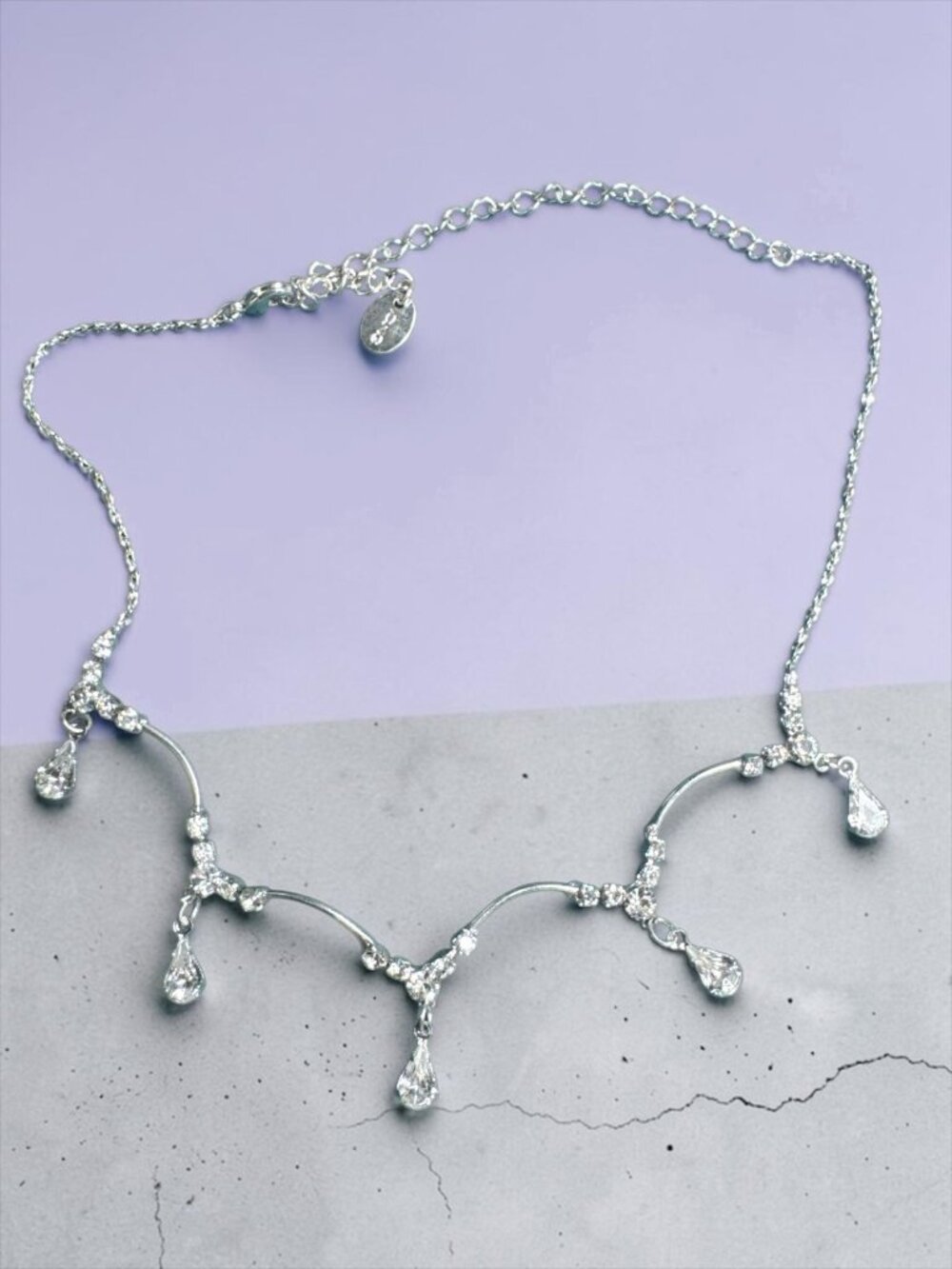 ICING Silver Crystal Teardrop Statement Necklace, Sparkling Rhinestones, Elegant